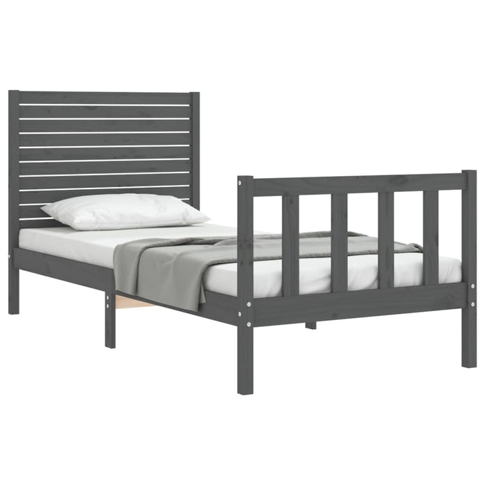 Massivholzbett mit Kopfteil Grau 100x200 cm