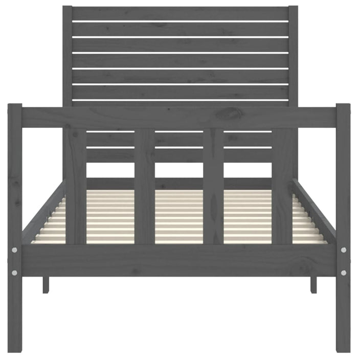 Massivholzbett mit Kopfteil Grau 100x200 cm