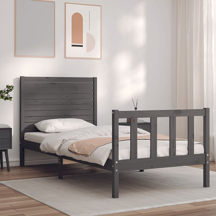 Massivholzbett mit Kopfteil Grau 100x200 cm