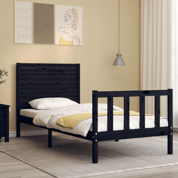 Massivholzbett mit Kopfteil Schwarz 100x200 cm