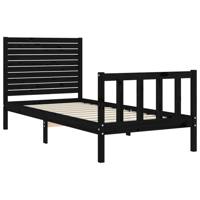 Massivholzbett mit Kopfteil Schwarz 100x200 cm