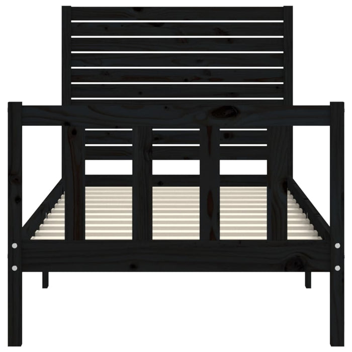 Massivholzbett mit Kopfteil Schwarz 100x200 cm