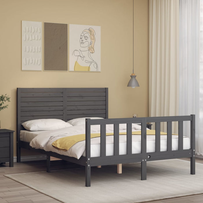 Massivholzbett mit Kopfteil Grau 120x200 cm