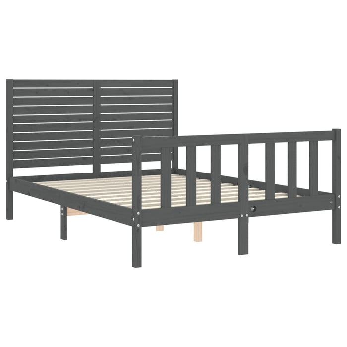 Massivholzbett mit Kopfteil Grau 120x200 cm