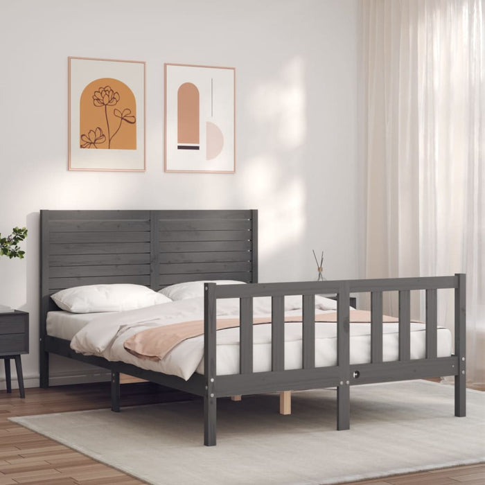 Massivholzbett mit Kopfteil Grau 120x200 cm