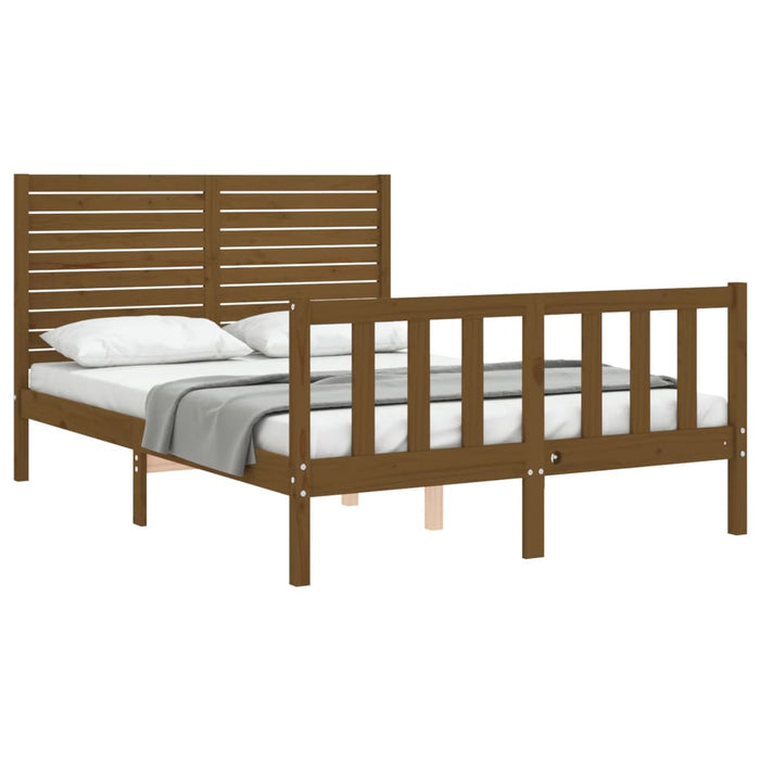 Massivholzbett mit Kopfteil Honigbraun 140x200 cm