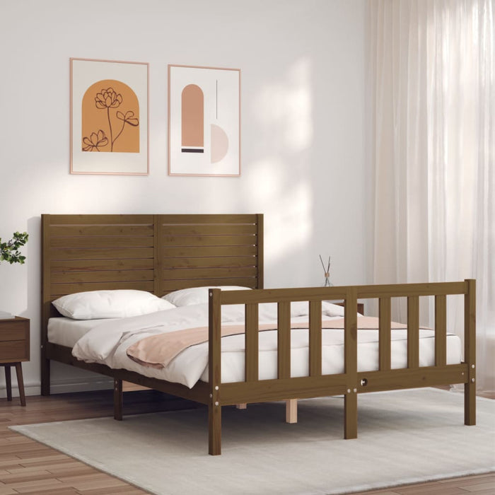Massivholzbett mit Kopfteil Honigbraun 140x200 cm