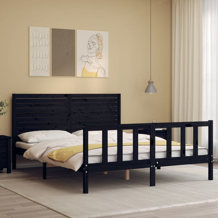 Massivholzbett mit Kopfteil Schwarz 160x200 cm