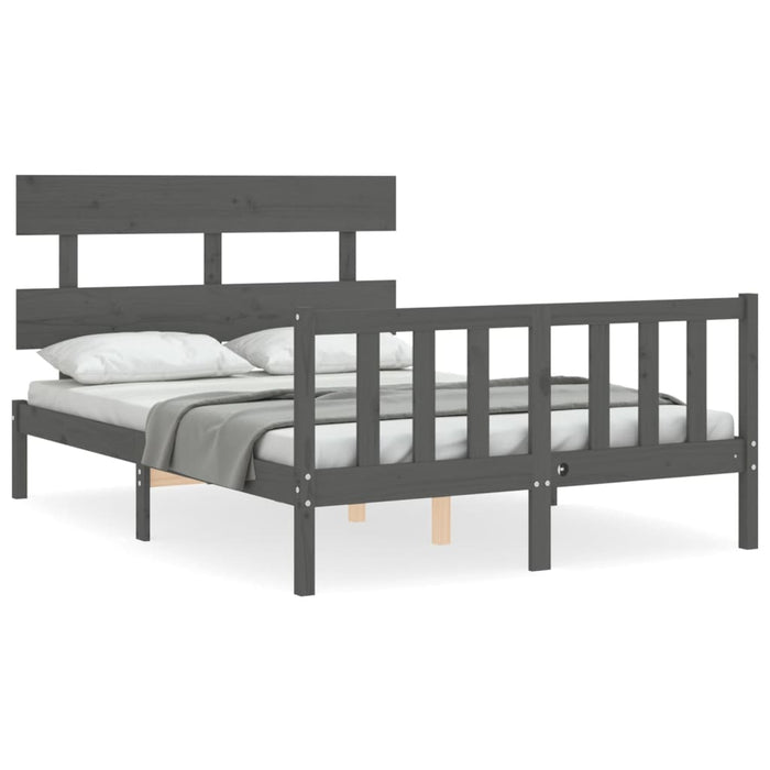 Massivholzbett mit Kopfteil Grau 140x190 cm