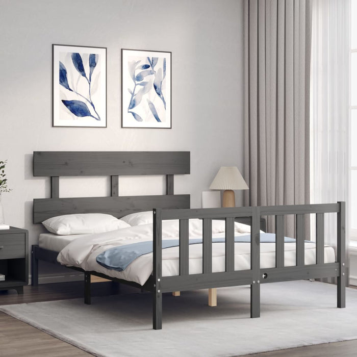 Massivholzbett mit Kopfteil Grau 140x190 cm