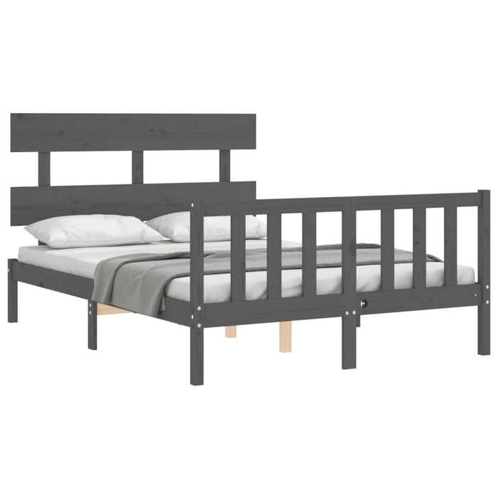 Massivholzbett mit Kopfteil Grau 140x190 cm