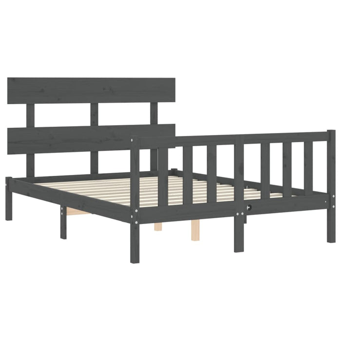 Massivholzbett mit Kopfteil Grau 140x190 cm