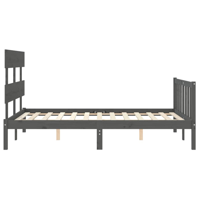 Massivholzbett mit Kopfteil Grau 140x190 cm