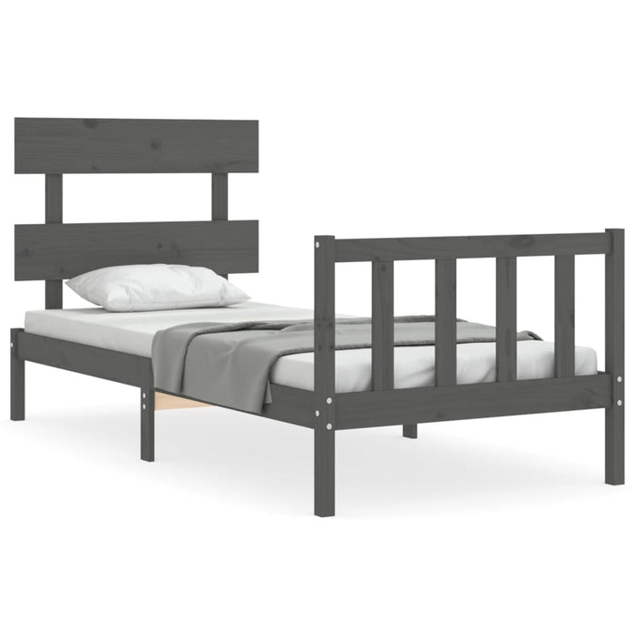 Massivholzbett mit Kopfteil Grau 90x200 cm