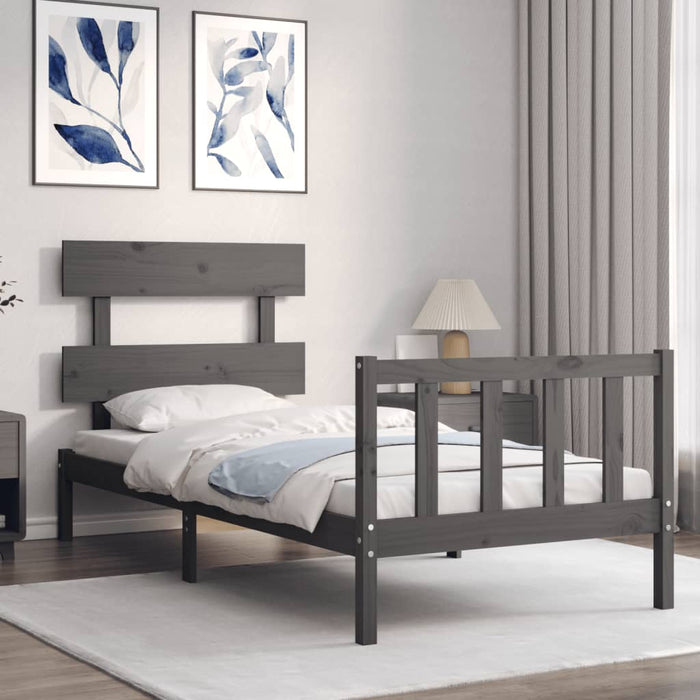 Massivholzbett mit Kopfteil Grau 90x200 cm