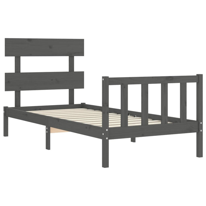 Massivholzbett mit Kopfteil Grau 90x200 cm