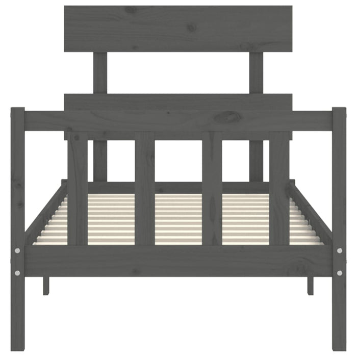Massivholzbett mit Kopfteil Grau 90x200 cm