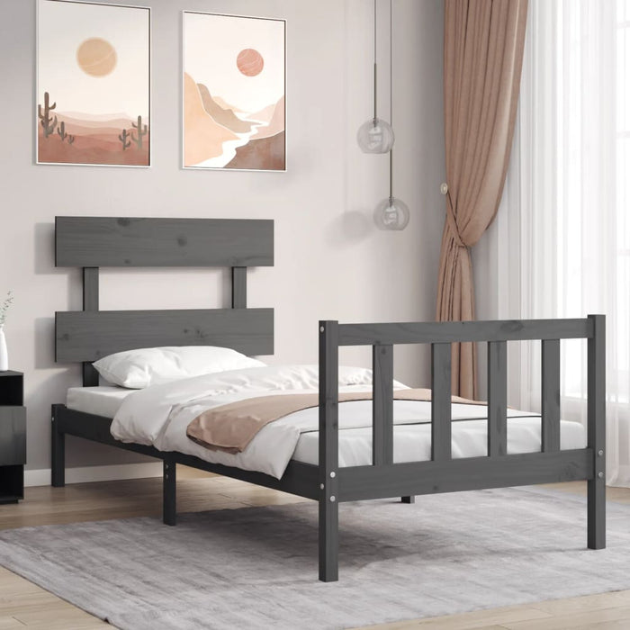 Massivholzbett mit Kopfteil Grau 90x200 cm