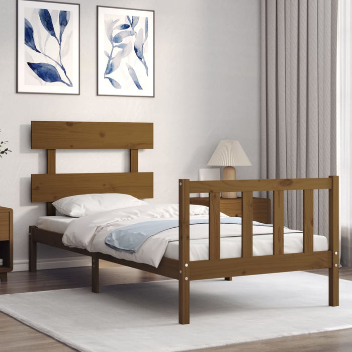 Massivholzbett mit Kopfteil Honigbraun 100x200 cm