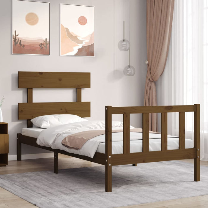 Massivholzbett mit Kopfteil Honigbraun 100x200 cm
