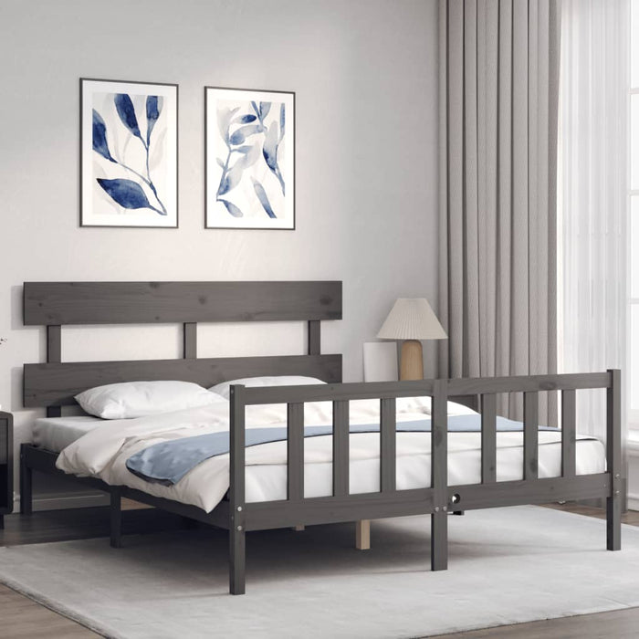 Massivholzbett mit Kopfteil Grau 160x200 cm