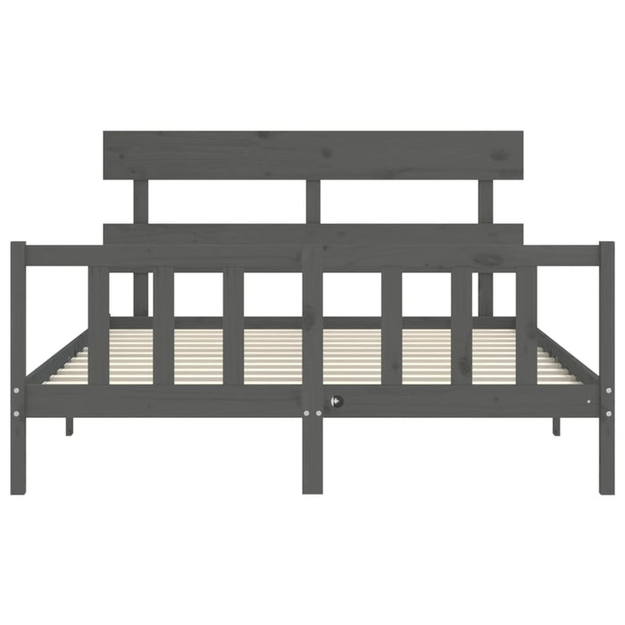 Massivholzbett mit Kopfteil Grau 160x200 cm