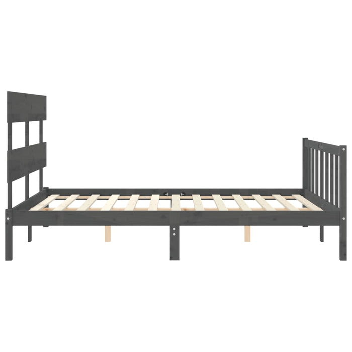 Massivholzbett mit Kopfteil Grau 160x200 cm