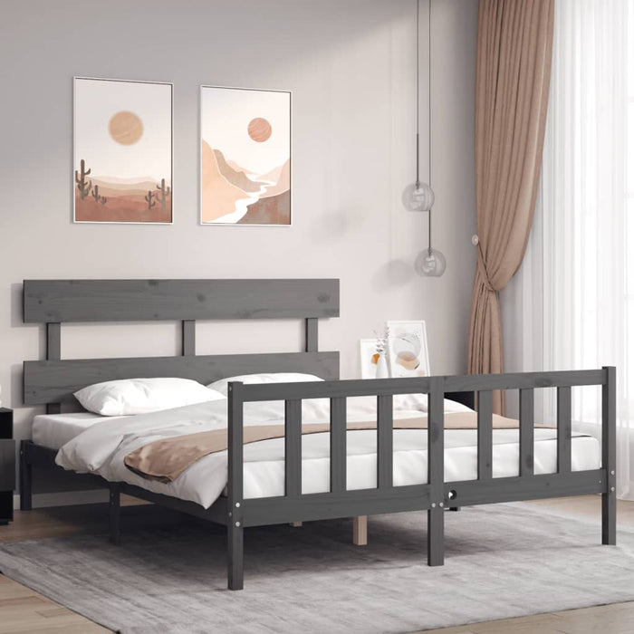 Massivholzbett mit Kopfteil Grau 160x200 cm
