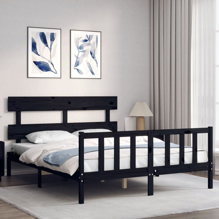Massivholzbett mit Kopfteil Schwarz 160x200 cm