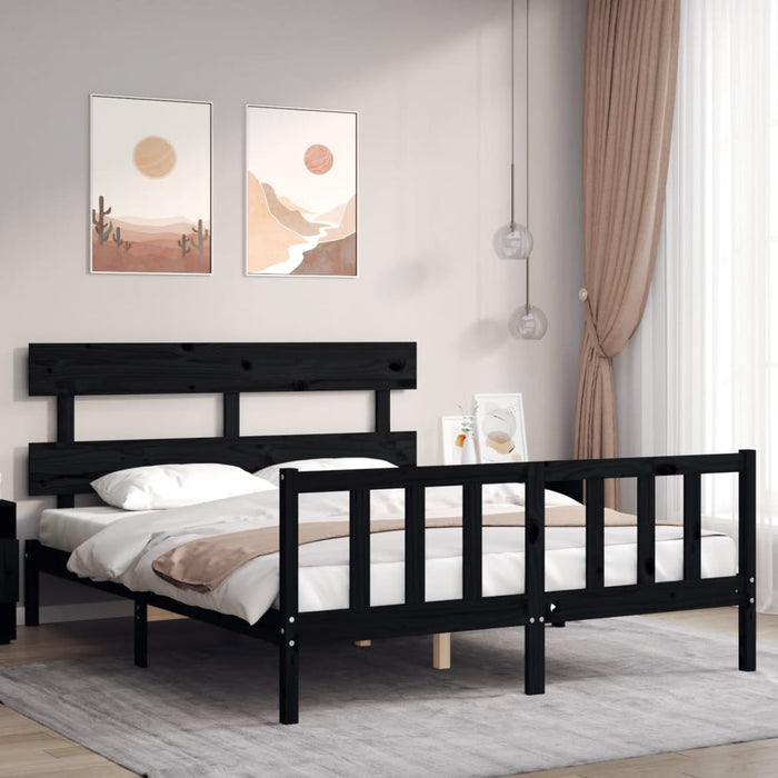 Massivholzbett mit Kopfteil Schwarz 160x200 cm