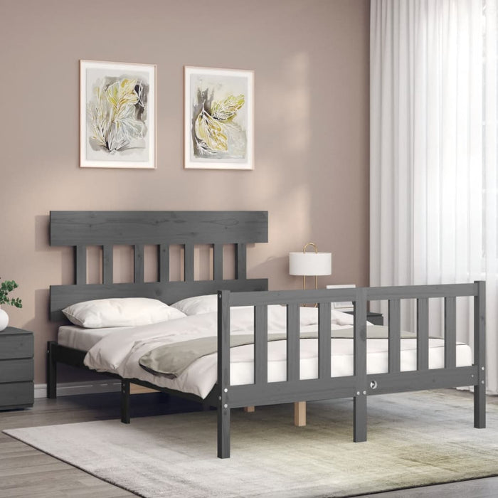 Massivholzbett mit Kopfteil Grau 140x190 cm