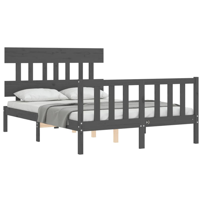 Massivholzbett mit Kopfteil Grau 140x190 cm