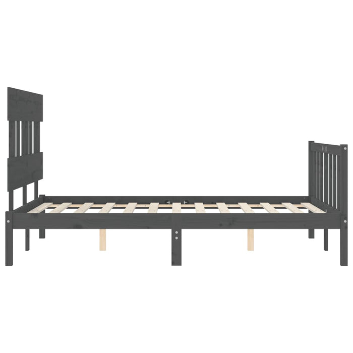 Massivholzbett mit Kopfteil Grau 140x190 cm