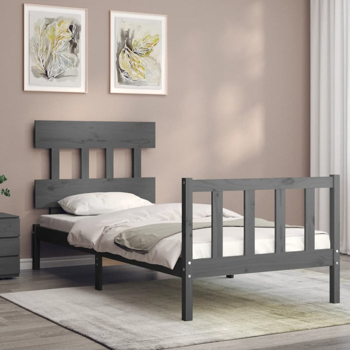 Massivholzbett mit Kopfteil Grau 90x200 cm