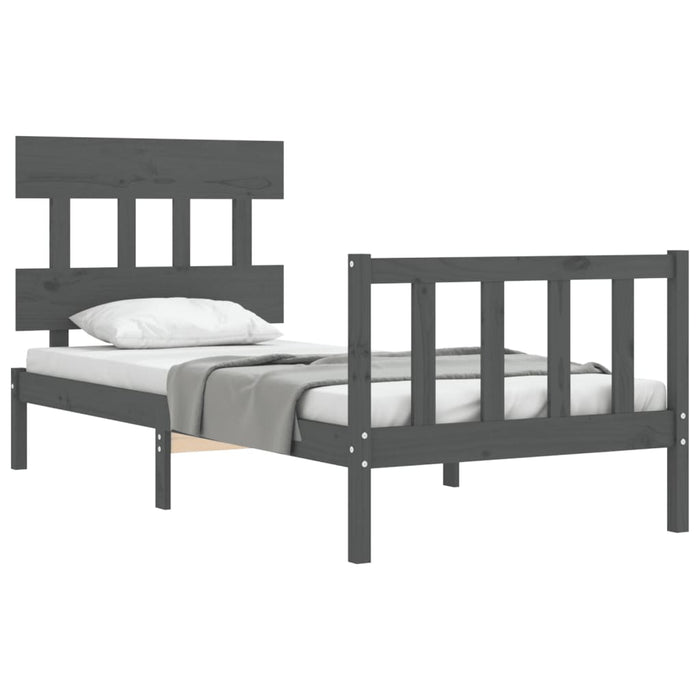 Massivholzbett mit Kopfteil Grau 90x200 cm