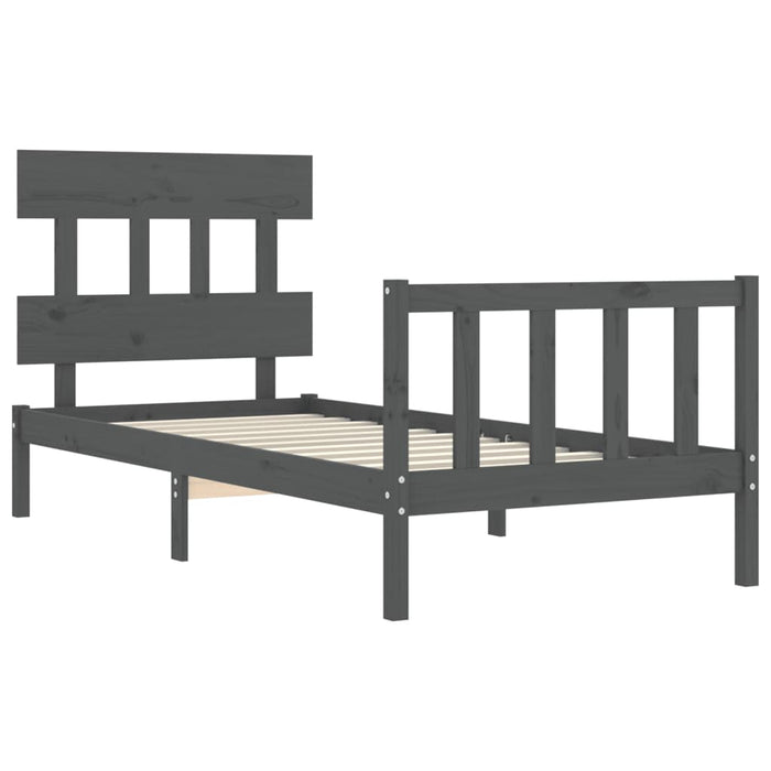 Massivholzbett mit Kopfteil Grau 90x200 cm