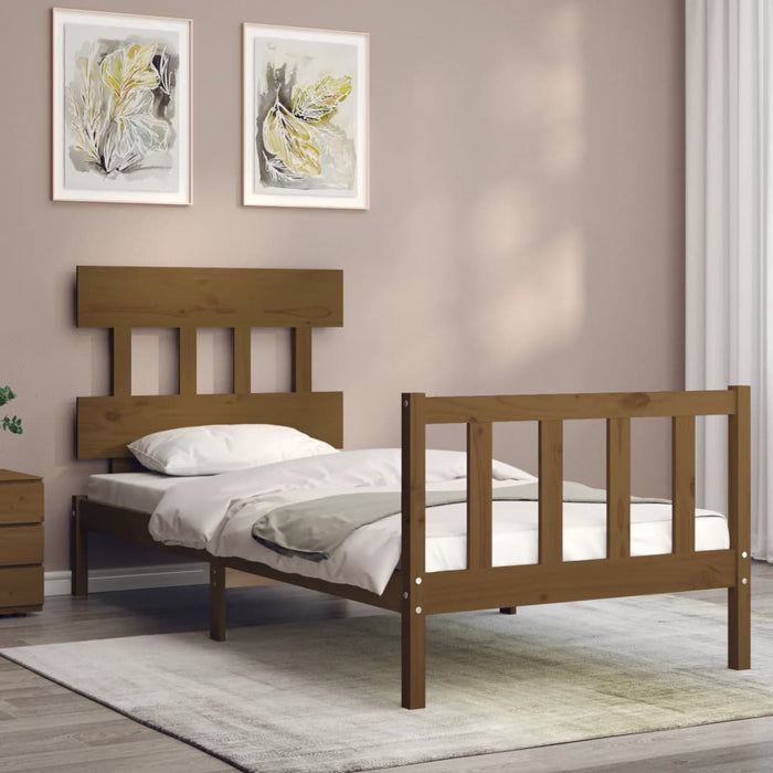 Massivholzbett mit Kopfteil Honigbraun 90x200 cm