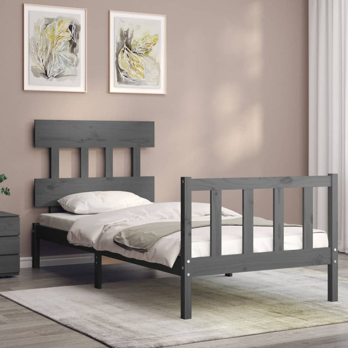 Massivholzbett mit Kopfteil Grau 100x200 cm