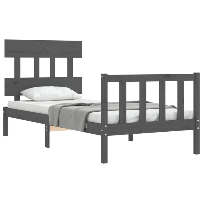 Massivholzbett mit Kopfteil Grau 100x200 cm