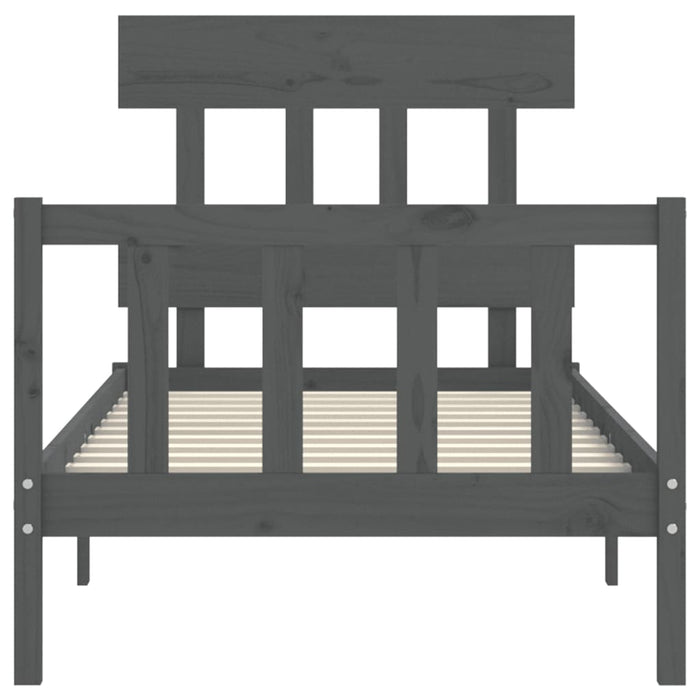 Massivholzbett mit Kopfteil Grau 100x200 cm