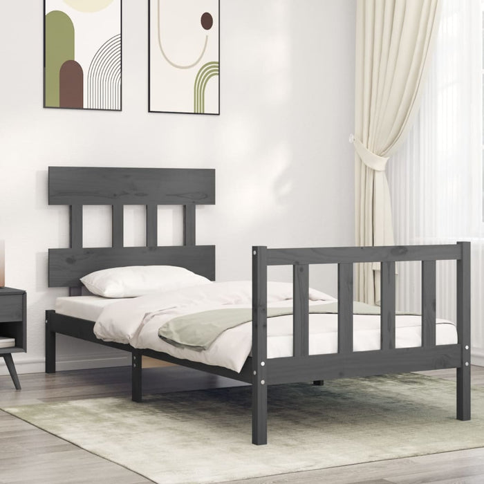Massivholzbett mit Kopfteil Grau 100x200 cm