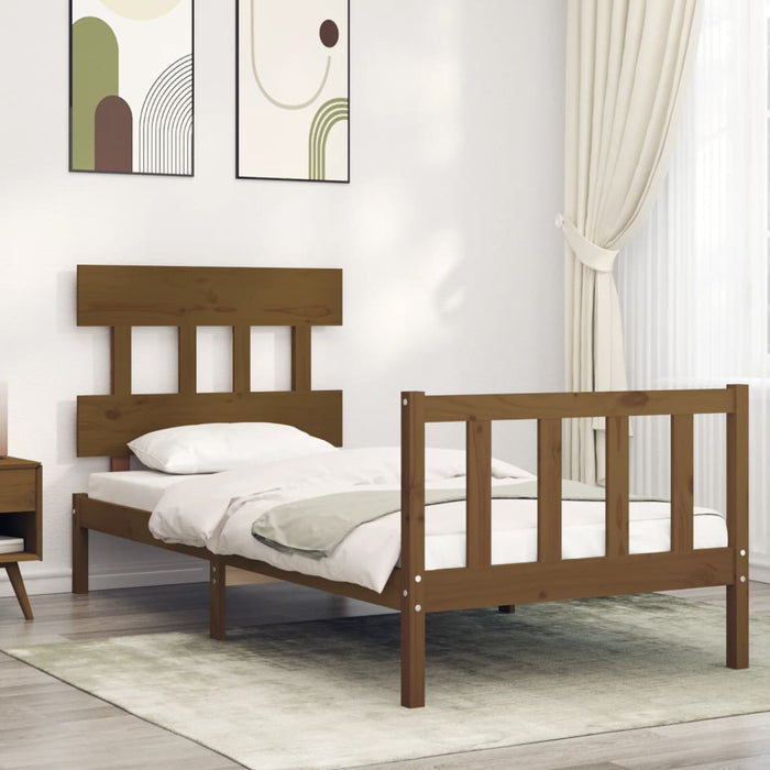 Massivholzbett mit Kopfteil Honigbraun 100x200 cm