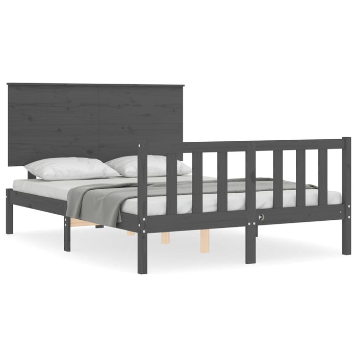 Massivholzbett mit Kopfteil Grau 140x190 cm