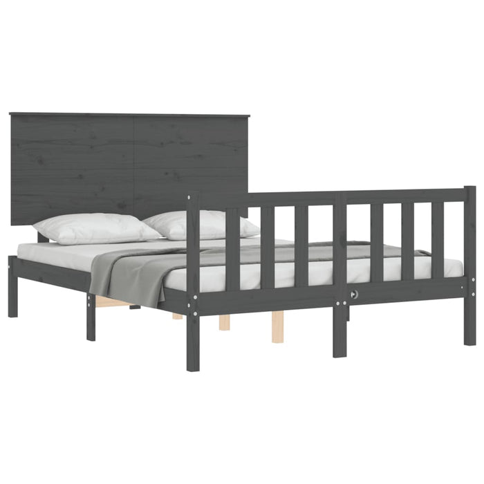 Massivholzbett mit Kopfteil Grau 140x190 cm