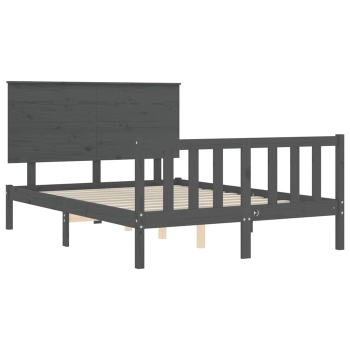 Massivholzbett mit Kopfteil Grau 140x190 cm