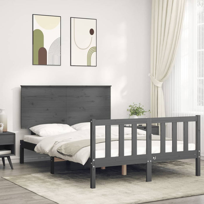 Massivholzbett mit Kopfteil Grau 140x190 cm