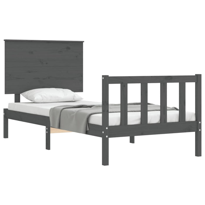 Massivholzbett mit Kopfteil Grau 90x200 cm