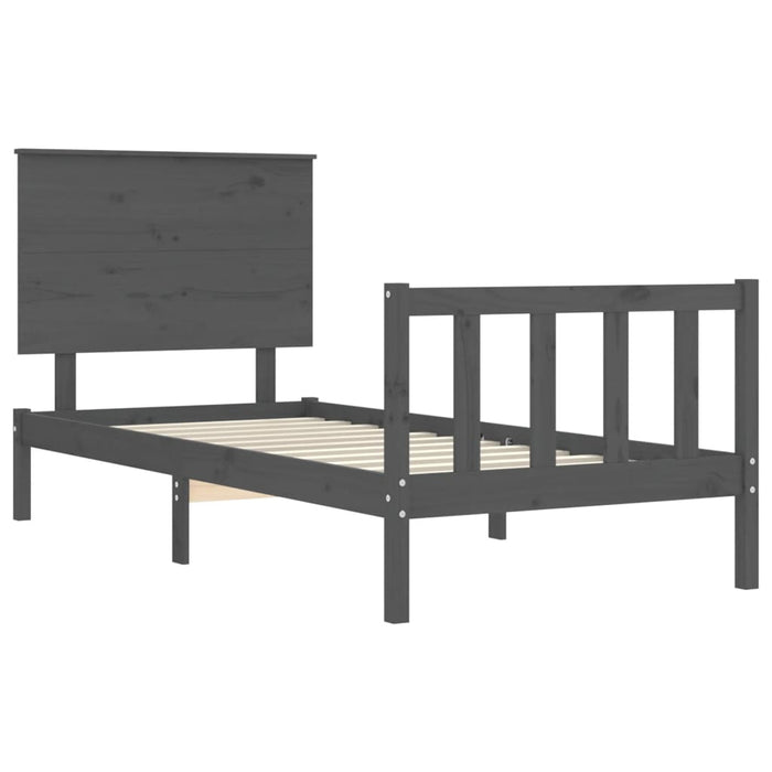 Massivholzbett mit Kopfteil Grau 90x200 cm