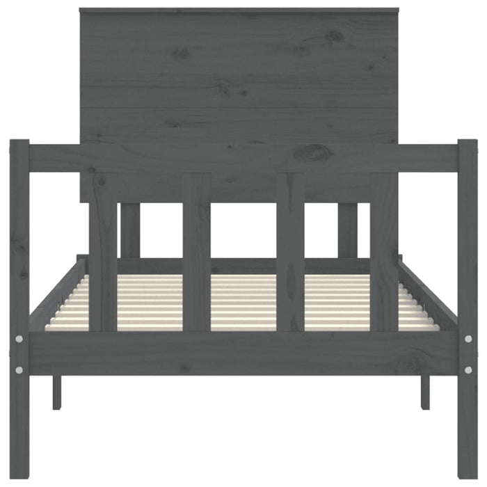 Massivholzbett mit Kopfteil Grau 90x200 cm