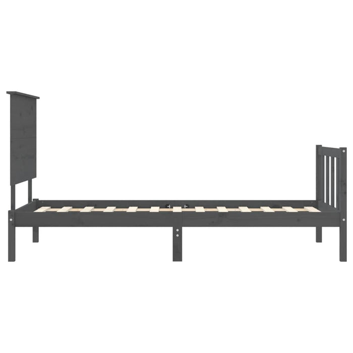 Massivholzbett mit Kopfteil Grau 90x200 cm